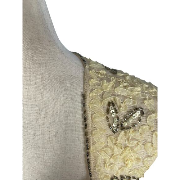 Sue Wong Nocturne 2015 Cream Ribbon Flower Beaded Cocktail Dress Size 4 NWT - Picture 7 of 15